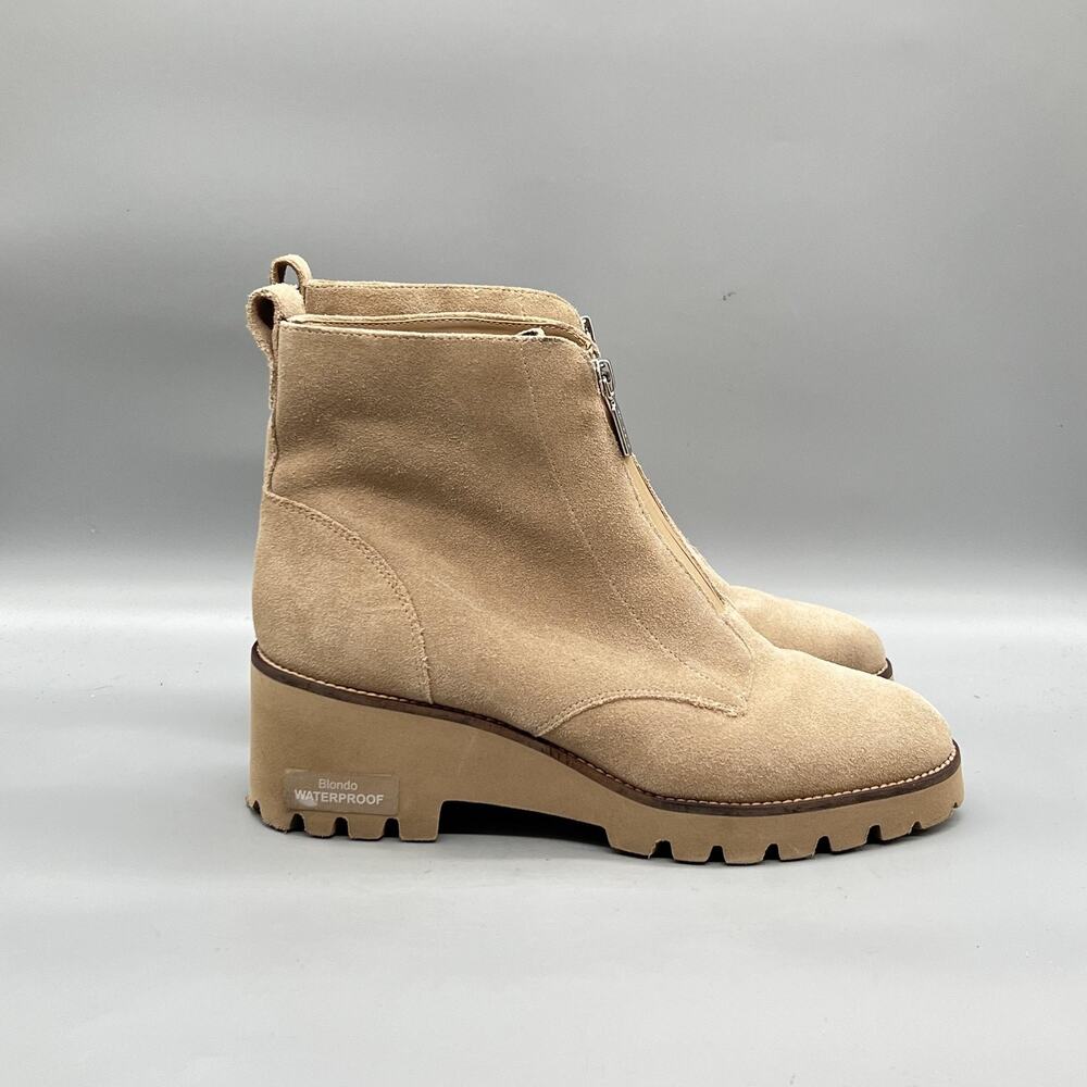 Blondo Boots Womens 9 Beige Suede Waterproof Ankle Wedge Zip Booties Shoes